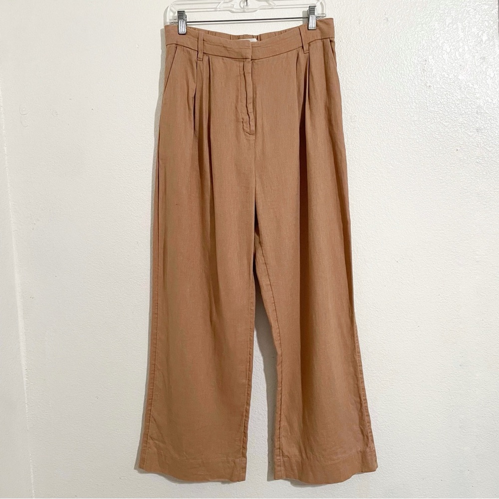 Abercrombie & Fitch Linen-Blend Tailored Wide Leg Pant in Khaki‎ Brown Tan
